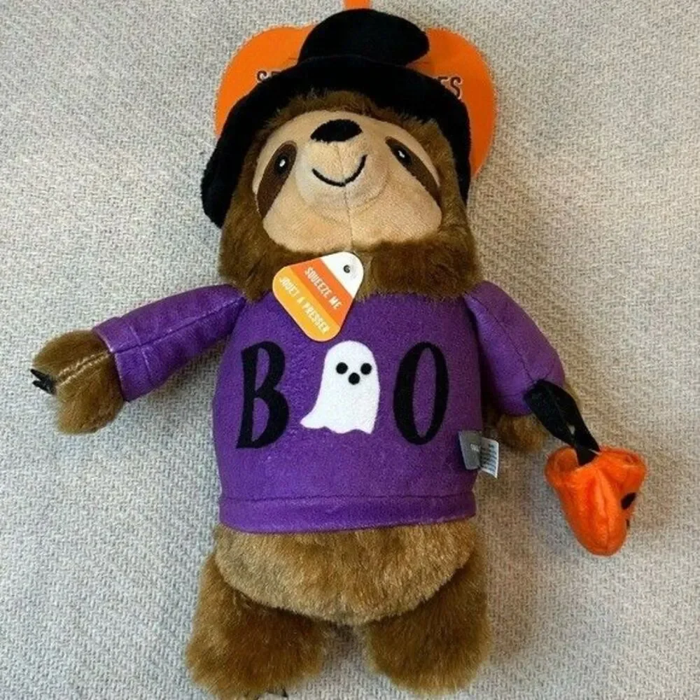 Sloth Trick Treat Dog Toy NWT Puppy Pet Gift Witch Squeaky Halloween Boo Fall